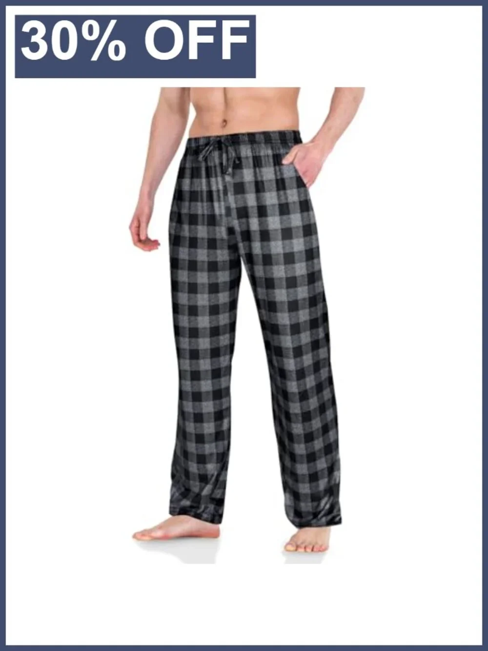 Cotton Mens Pajama Pants Drawstring Lounge Sleep Bottoms with Pockets Elastic